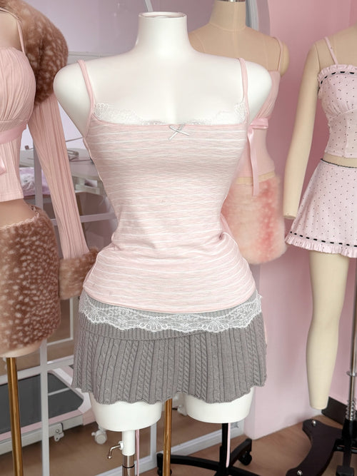 Muse cotton reversible lace cami in pink and grey stripe by Angel Ruche, photo 10