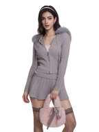 Fur trim Cozy Cloud cable knit set in grey, cozy knit matching set by Angel Ruche