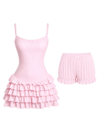 Serafina ruffle mini dress and bloomer shorts set in pink, dollette dress by Angel Ruche
