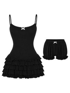 Serafina ruffle mini dress and bloomer shorts set in black, dollette dress by Angel Ruche