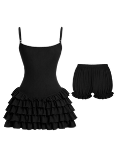 Serafina ruffle mini dress set in black by Angel Ruche, photo 3