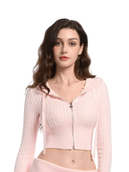 Strawberry Milk cable knit zip up cardigan in pink, balletcore knitwear by Angel Ruche