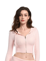 Strawberry Milk Cable Knit Zip up Cardigan (Pink)