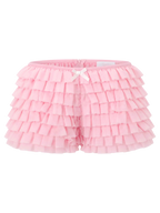Delicate pink chiffon ruffle shorts, coquette bottoms by Angel Ruche