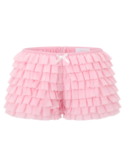 Delicate pink chiffon ruffle shorts, coquette bottoms by Angel Ruche