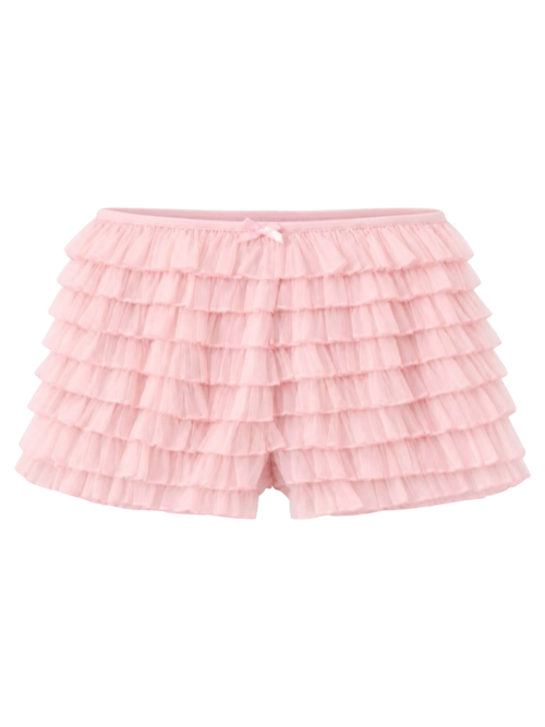 Delicate chiffon ruffle shorts in rose pink, coquette bottoms by Angel Ruche