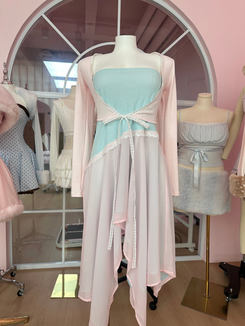 Dewdrop reversible lace chiffon skirt in pink and teal by Angel Ruche, photo 18
