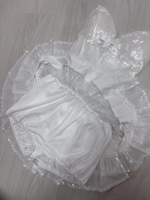 Diamond Fairy Dust sequin matching set in white by Angel Ruche, photo 11