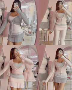 Muse cotton reversible lace cami in pink and grey stripe by Angel Ruche, photo 2
