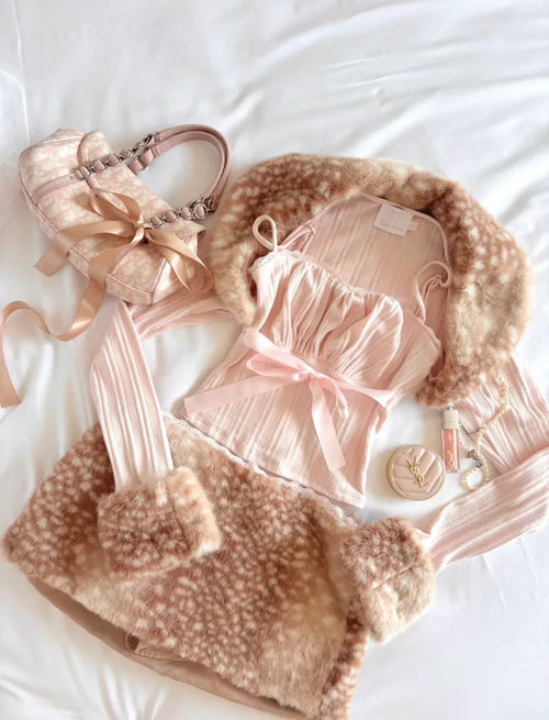 My True Form fawn print fur lace skirt in pink by Angel Ruche, photo 3