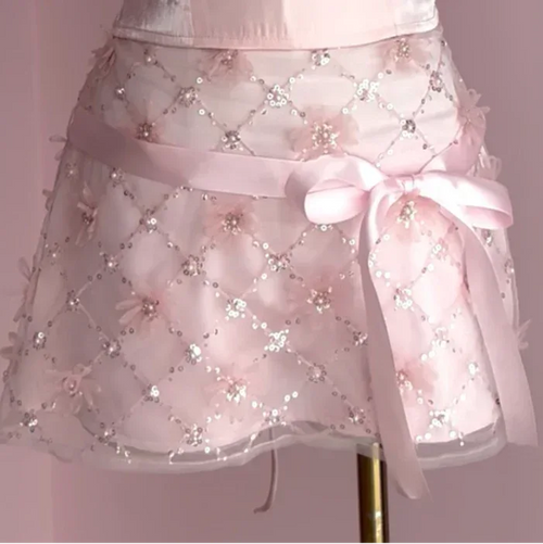 Averie beaded sequin skirt in pink by Angel Ruche, photo 4