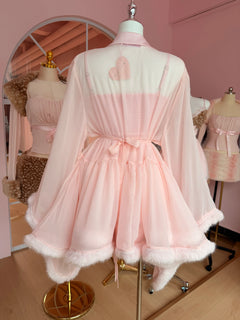Rosé Princess fur chiffon robe in pink by Angel Ruche, photo 5