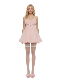 Rosé Princess fur chiffon babydoll dress in pink by Angel Ruche, photo 5