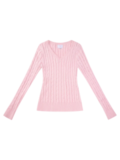 Love Letter cable knit V neck sweater in pink by Angel Ruche, photo 3