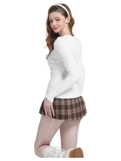 Love Letter cable knit V neck sweater in white by Angel Ruche, photo 8