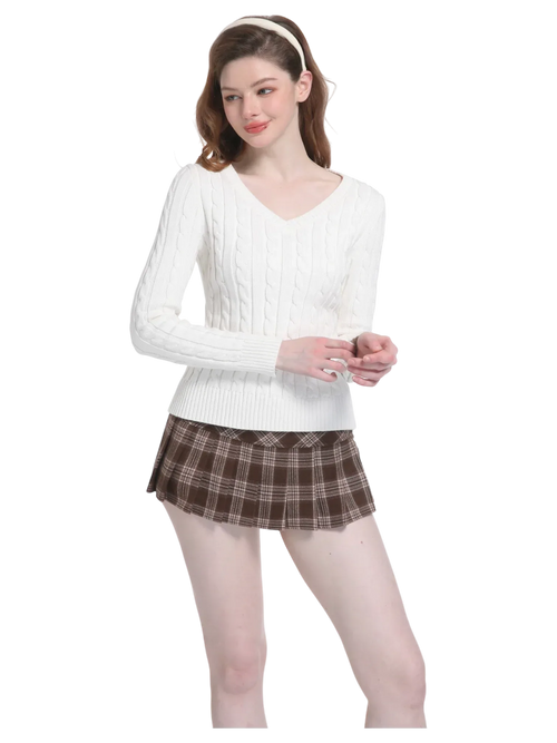 Love Letter cable knit V neck sweater in white by Angel Ruche, photo 2