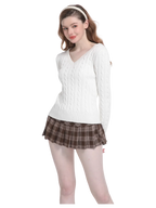 Love Letter cable knit V neck sweater in white, preppy coquette knitwear by Angel Ruche