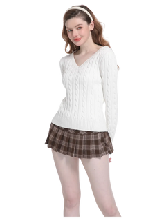 Love Letter cable knit V neck sweater in white, preppy coquette knitwear by Angel Ruche