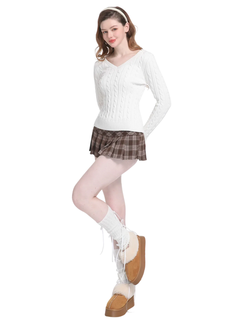 Love Letter cable knit V neck sweater in white by Angel Ruche, photo 6