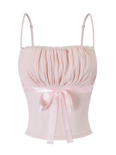 My True Form cotton cami top with pink bow, coquette top by Angel Ruche