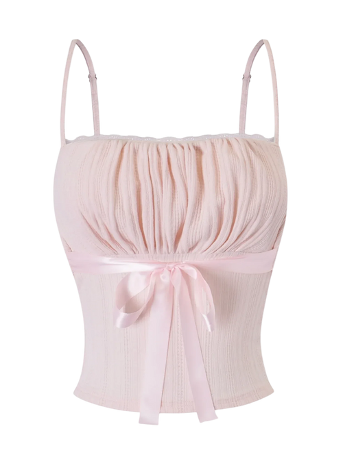 My True Form cotton cami top with pink bow, coquette top by Angel Ruche