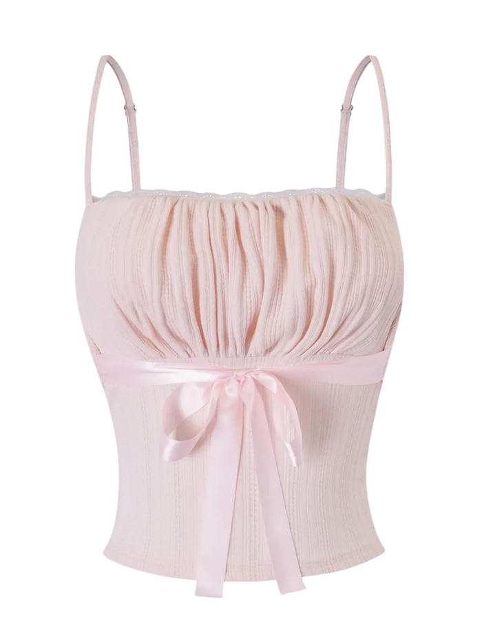 My True Form Cotton Cami Top (Pink Bow)