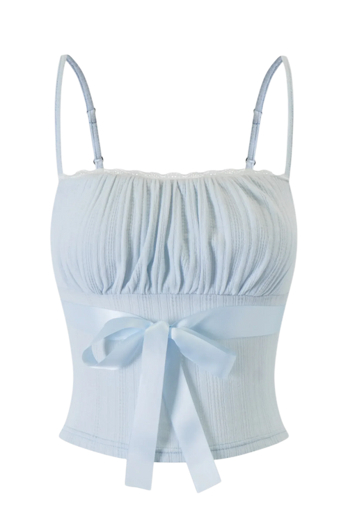My True Form cotton cami top in snow blue, coquette top by Angel Ruche