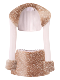 My True Form fawn print fur bolero and lace skirt set in pink, dollette matching set by Angel Ruche