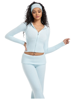 That Girl rib knit fold over pants in baby blue by Angel Ruche, photo 2