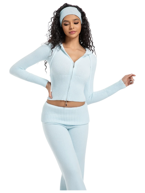 That Girl rib knit fold over pants in baby blue by Angel Ruche, photo 2
