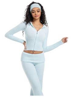 That Girl rib knit zip up cardigan in baby blue by Angel Ruche, photo 2