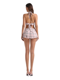 Girly Plaid halter crop top in pink by Angel Ruche, photo 14