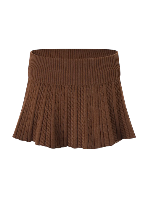 Mocha cable knit fold over mid rise skirt in brown, cozy knit skirt by Angel Ruche