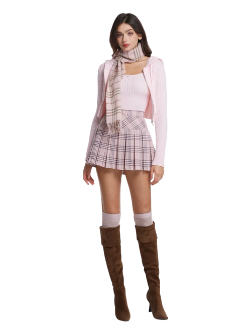 Girly Plaid pleated high rise skirt in pink by Angel Ruche, photo 5