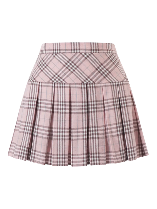 Girly Plaid pleated high rise skirt in pink with built in shorts, coquette style by Angel Ruche
