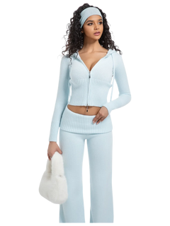 That Girl rib knit fold over pants in baby blue by Angel Ruche, photo 3