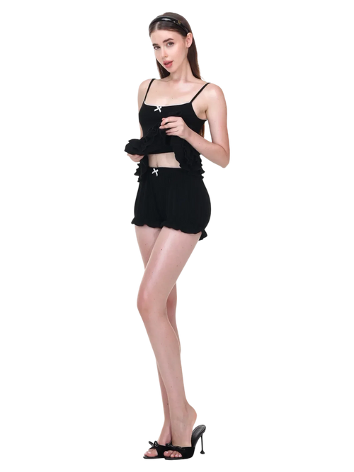 Serafina ruffle mini dress set in black by Angel Ruche, photo 6