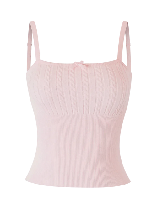 Colette cable knit cami top in soft pink, balletcore knitwear by Angel Ruche