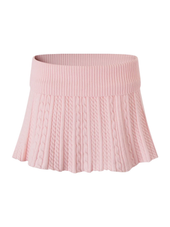Strawberry Milk cable knit fold over mid rise skirt in pink, balletcore knitwear by Angel Ruche