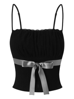 My True Form cotton cami top in black with bow, dark coquette top by Angel Ruche