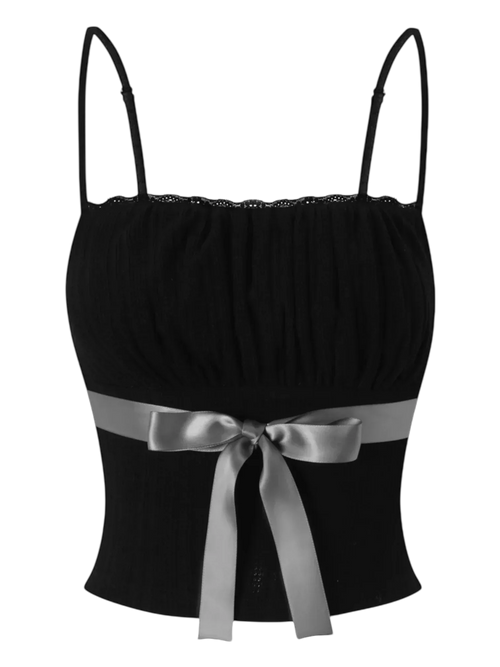 My True Form cotton cami top in black with bow, dark coquette top by Angel Ruche