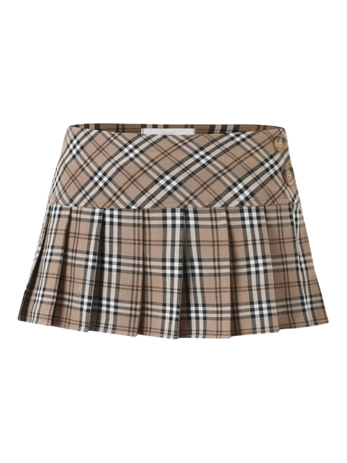 Girly Plaid pleated mini skirt in khaki with built in shorts, coquette style by Angel Ruche