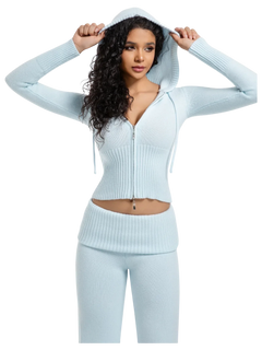 That Girl rib knit zip up cardigan in baby blue by Angel Ruche, photo 4