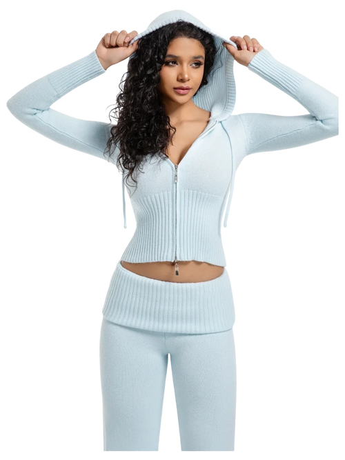 That Girl rib knit zip up cardigan in baby blue by Angel Ruche, photo 4
