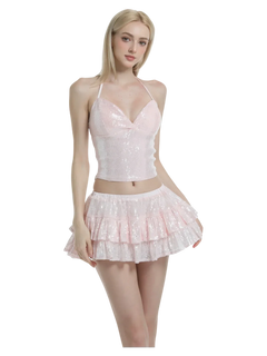 Rosette sequin matching set in pink by Angel Ruche, photo 12