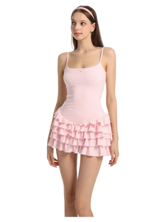 Serafina ruffle mini dress set in pink by Angel Ruche, photo 6