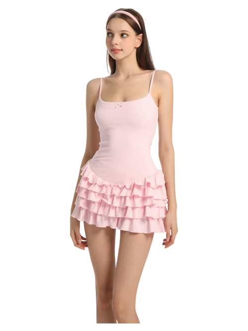 Serafina ruffle mini dress set in pink by Angel Ruche, photo 6