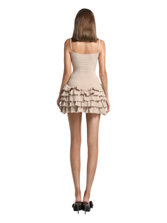 Serafina ruffle mini dress set in beige by Angel Ruche, photo 4