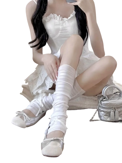 Ballerina leg warmer footless socks in white by Angel Ruche, photo 2