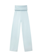 That Girl rib knit fold over straight leg pants in baby blue, soft girl loungewear by Angel Ruche